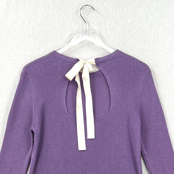 MASSIMO DUTTI Sweater Womens Medium Purple Ribbed Keyhole Tie Back Italian Yarn - Picture 4 of 13